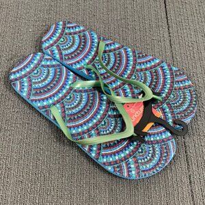 Juncture Atlantis Rubber Flip Flops Womens Size L 9/10 Blue Green Flat Sandals